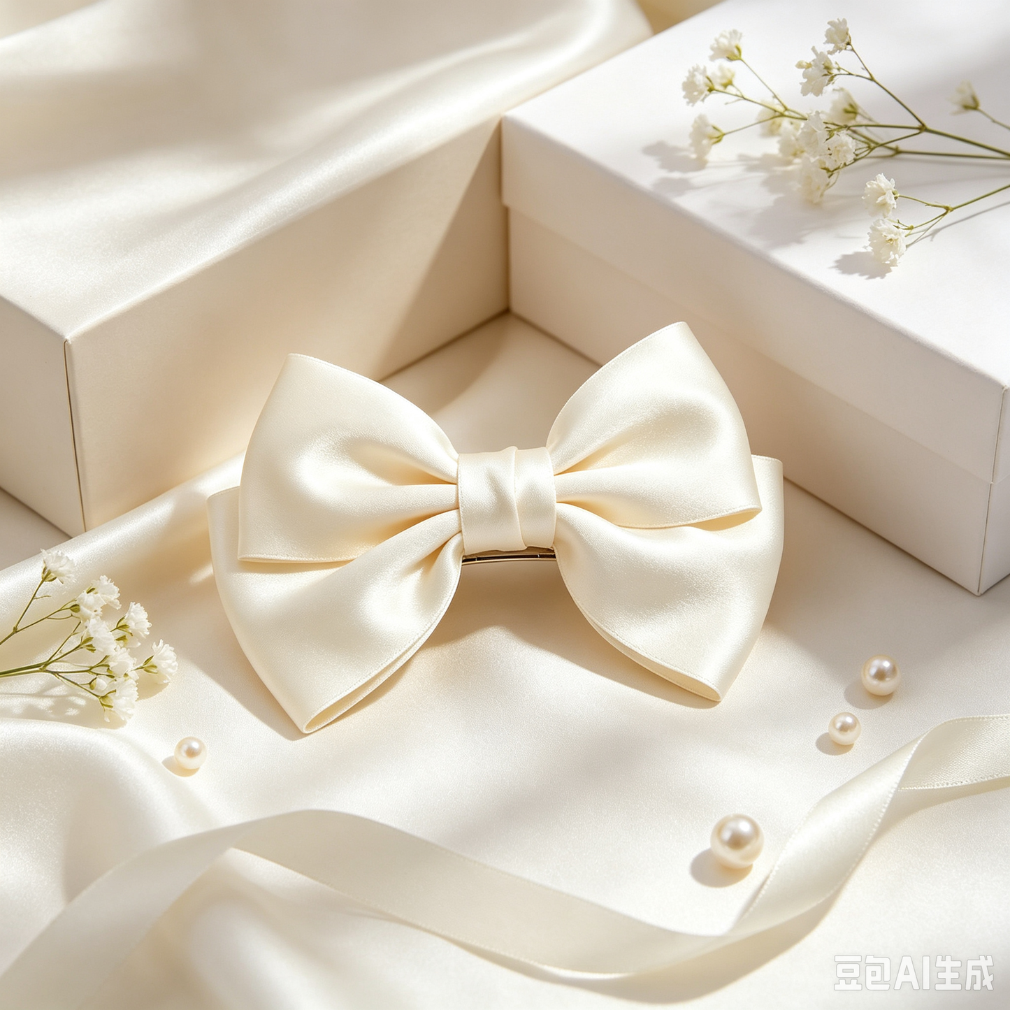 Handmade Unique Ivory Satin Large Bow Hair Barrette, Elegant Silky Bow Hair Clip for Women Hairstyle Decor