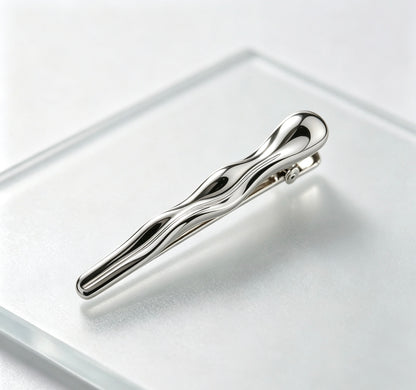 Handmade Liquid Metal Wavy Hair Clip, Polished Silver Wave Alligator Barrette, Modern Minimalist Women Hairstyle Decor Accessory