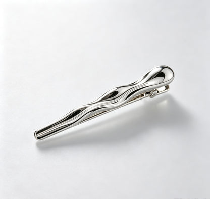 Handmade Liquid Metal Wavy Hair Clip, Polished Silver Wave Alligator Barrette, Modern Minimalist Women Hairstyle Decor Accessory