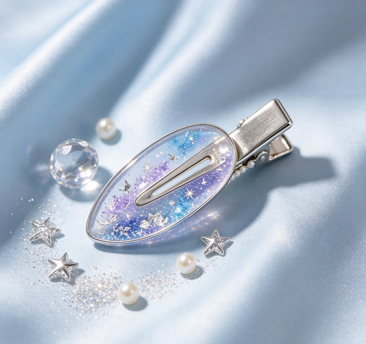 Handmade Gradient Galaxy Resin Hair Clip, Transparent Star Silver Foil Alligator Barrette, Dreamy Starry Sky Women Fashion Hairstyle Accessory