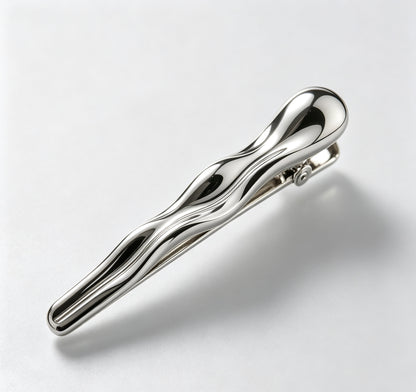 Handmade Liquid Metal Wavy Hair Clip, Polished Silver Wave Alligator Barrette, Modern Minimalist Women Hairstyle Decor Accessory