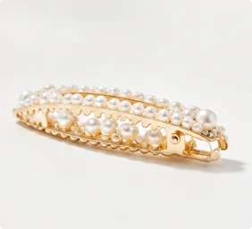 Elegant Curved Pearl Hair Barrette, One of a Kind Hand Arranged Pearl Hair Clip, Luxury Gold Tone Hair Accessory for Women for Daily, Wedding, Dating