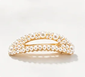 Elegant Curved Pearl Hair Barrette, One of a Kind Hand Arranged Pearl Hair Clip, Luxury Gold Tone Hair Accessory for Women for Daily, Wedding, Dating